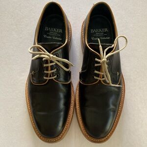 BARKER Men's Black Leather Derby Shoes with Tan Trim 9UK /10US. Made in England